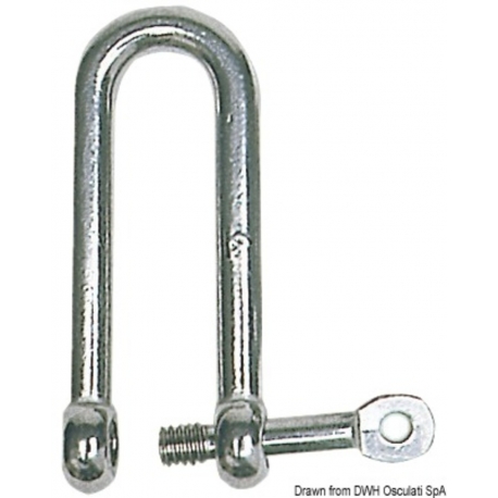 Manille longue en acier inoxydable AISI 316 forgé et poli miroir, avec tige captive.