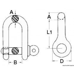Langer Schäkel aus geschmiedetem und hochglanzpoliertem Edelstahl AISI 316, mit unverlierbarem Schaft 2