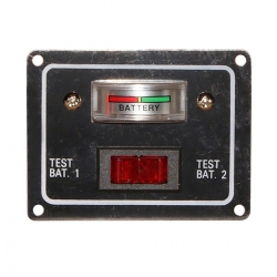 Battery charge status test panel in black painted light alloy