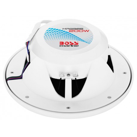 Ein Paar Boss Marine MRGB65 wetterfeste Lautsprecher mit integriertem LED-System