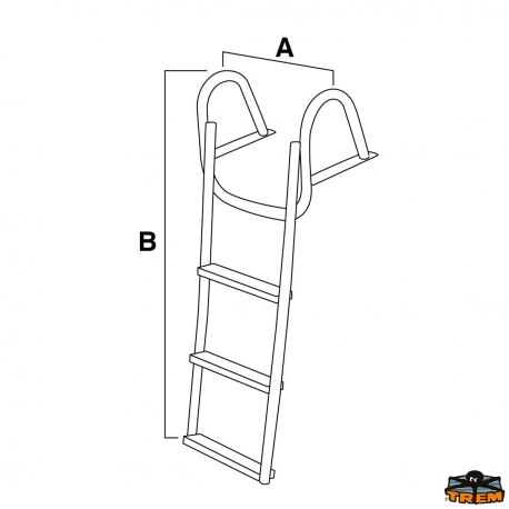 Folding ladder with handrail and wooden steps for stern platforms - Trem