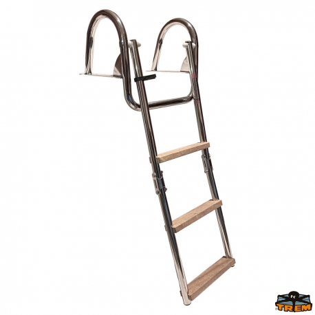 Escalera plegable con pasamanos y peldaños de madera para plataformas de popa - Trem