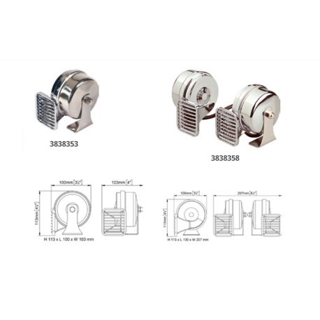 Tromba bitonale elettromagnetica doppia 12 V in ABS cromato - Marco