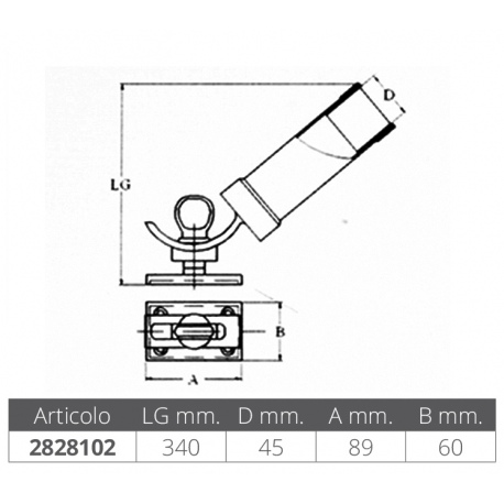 Portacanna orientabile in acciaio inox AISI 316 fissaggio a basetta