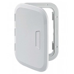 White door that can be opened 180° with push-pull handle and snap closure