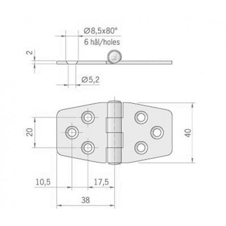 Charnière hexagonale mm.76x40