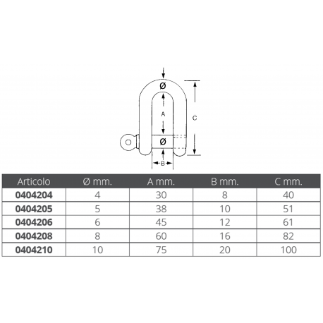 Long stainless steel shackle