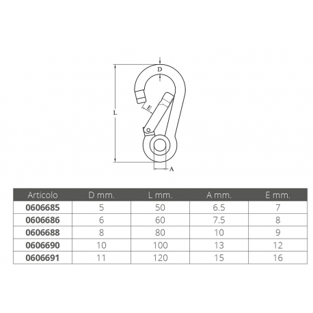 316 stainless steel carabiner with eye and straight closure