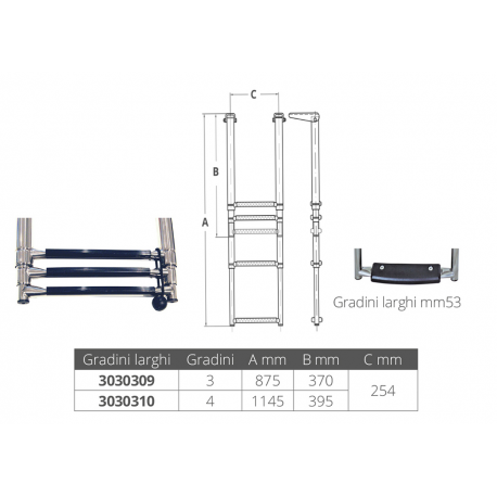 Telescopic ladder with wide steps