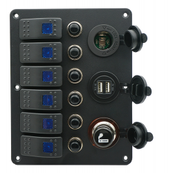 Musta 6-kytkiminen paneeli