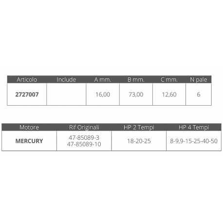Impeller mercury 2/4t 18-50 hp