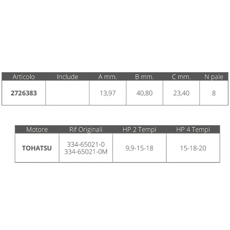Tohatsu 2/4t 9,9-15-18 hk impeller