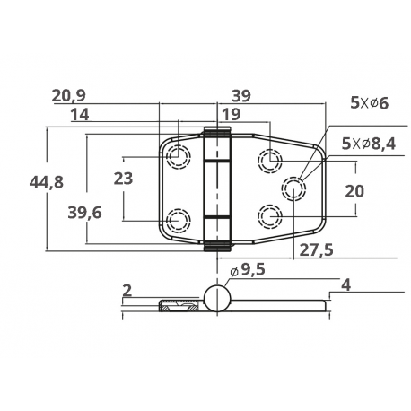 Scharniere mit integrierter Abdeckung mm.39,6x44,8