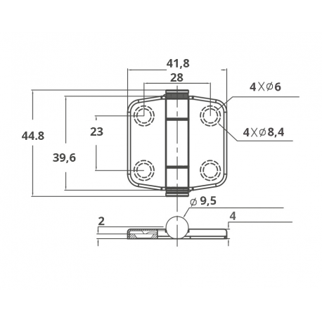 Scharniere mit integrierter Abdeckung mm.39,6x41,8