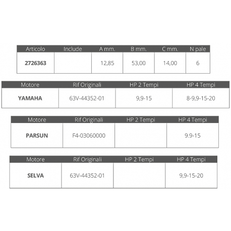 Impeller selva/yamaha 9,9-15 hp