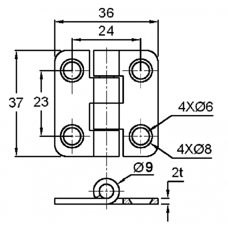 Hinge with cover mm.36x37