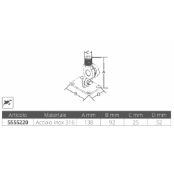 Jointed base in AISI 316 stainless steel for mounting on pipes Ø mm. 22-25 2