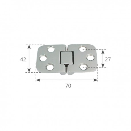 AISI 316 roestvrij stalen scharnier met stop - Afmetingen 70 x 42