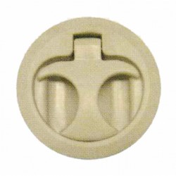 Pince à serviette en nylon blanc avec poignée à ressort et bouton-pression.
