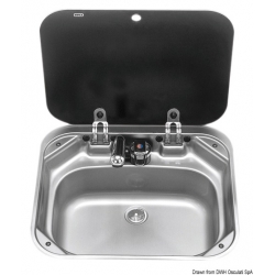 SMEV stainless steel sink with smoked tempered glass lid