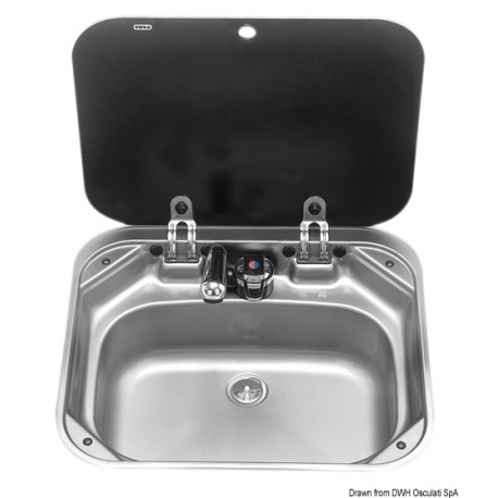 Fregadero de acero inoxidable SMEV con tapa de cristal templado ahumado