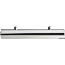 Connecting fitting for straight pipes, complete with two spring-loaded stop buttons
