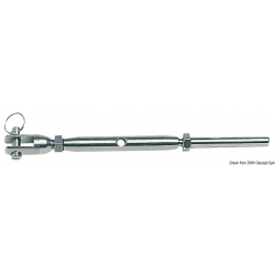 Turnbuckle turned from bar with press-in terminal on stainless steel cable