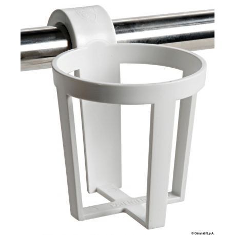 Universal plastic cup holders for snap-in installation on pulpits or stanchions. 21173