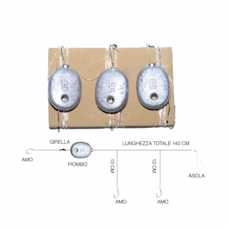 Sele N.8 cork bottom mounts and 14m. line with 35gr. lead.