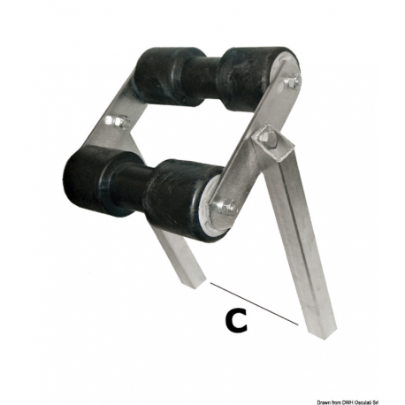Support avec 2 rouleaux universels inclinables de 222 mm.