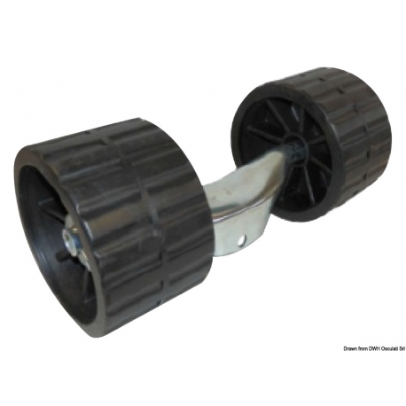 Bracket with 2 fixed universal rollers 75 mm. ⌀ 120 mm. black
