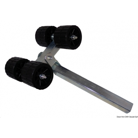 Soporte con 4 rodillos laterales basculantes Ø 100 mm.