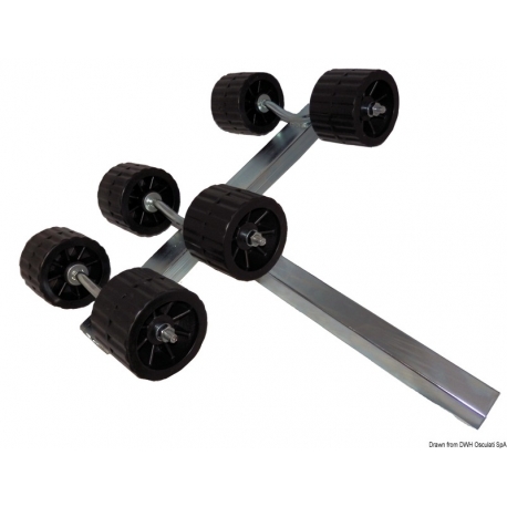 Support avec 6 rouleaux basculants universels Ø 100 mm.
