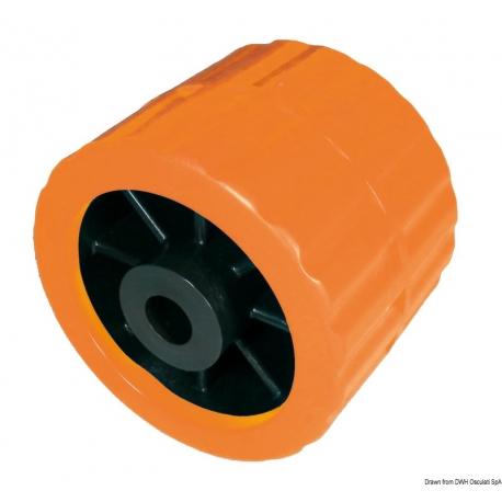 Rullo singolo laterale 75 mm. ⌀ 100 mm. arancione con foro da Ø 15 mm.