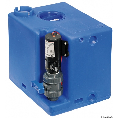 Réservoir rigide de 52 L avec broyeur 12 V pour eaux noires en plastique bleu