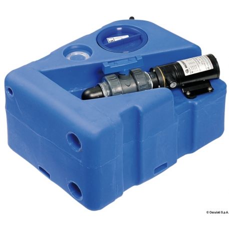 Réservoir rigide de 40 L avec broyeur 12 V pour eaux noires en plastique bleu