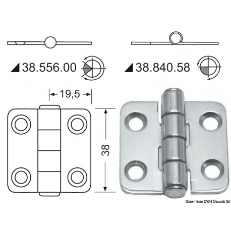 Stainless steel hinge 38x39 mm