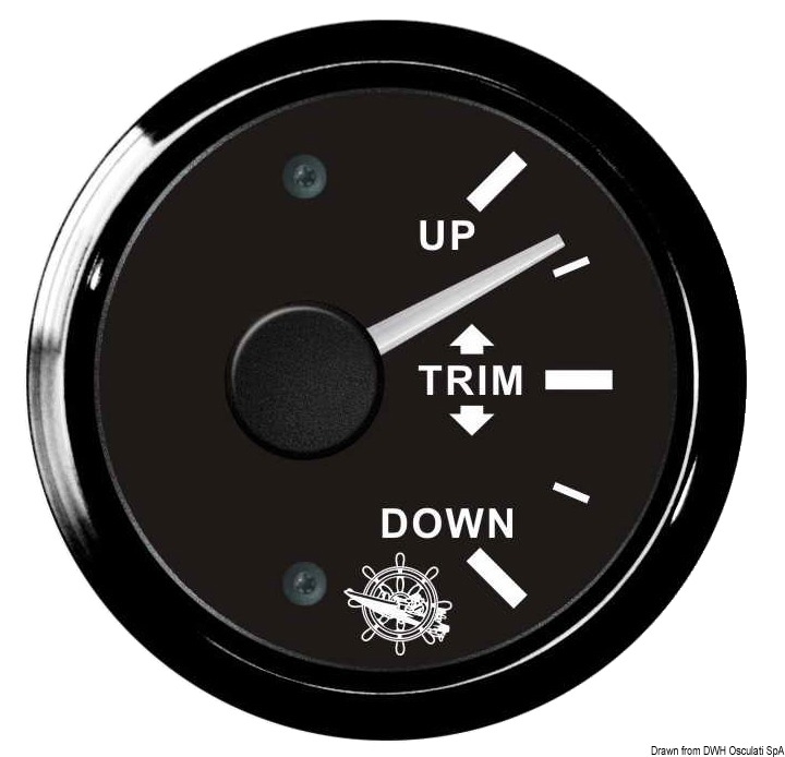 Indicatore trim destro Ø 57 mm. : Colore ghiera - Nero, Colore quadrante - Nero, Compatibilità - Universale