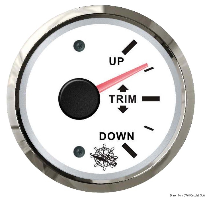 Indicatore trim destro Ø 57 mm. : Colore ghiera - Cromato, Colore quadrante - Bianco, Compatibilità - Universale