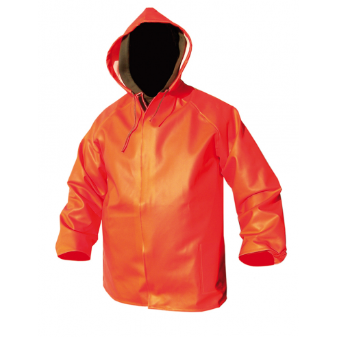 Orangefarbene PVC-Wachsjacke