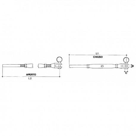 Fixed fork turnbuckle in stainless steel with quick release terminal