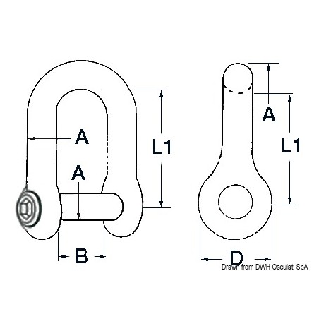 Schäkel mit versenktem Stift für Anker, Inbusschnitt