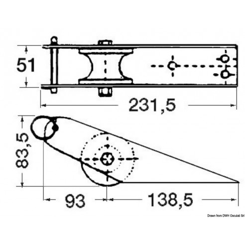 Fast rulle i rostfritt stål för 15 kg ankare. 231,5 mm. - Osculati