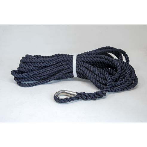 3-strand Gherlino rope, ø 18 mm, blue, in polyester with thimble - Plam