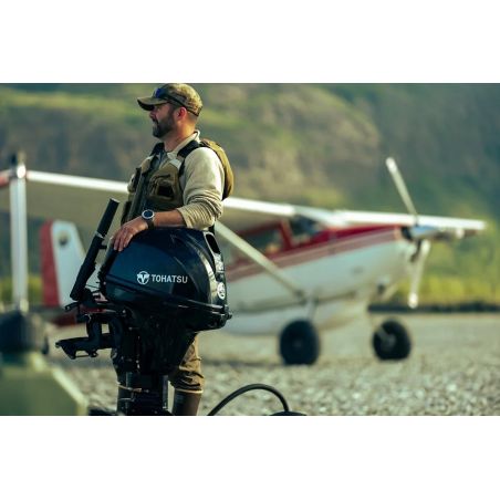 Tohatsu MFS 20 hp outboard motor external tank and tiller drive