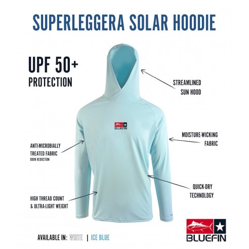 Superleggera maglietta da pesca UPF 50+ con cappuccio - Bluefin USA