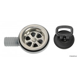 Piletta con scarico laterale a 90° in acciaio inox e moplen, completa di tappo maniglia 2