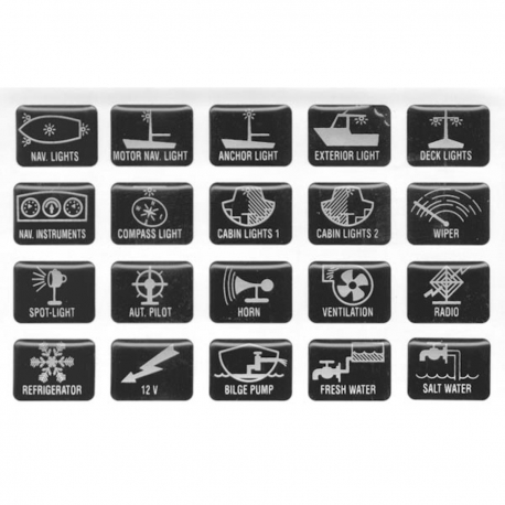 Serie 20 simboli lenticolari adesivi utenze elettriche per imbarcazione