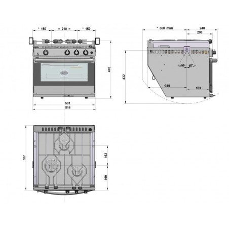 Cucina con forno/grill a tre fuochi Bretagne - Eno