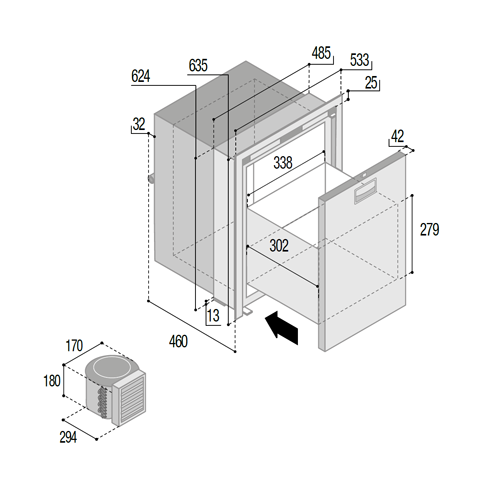 Edelstahl-Schubladenkühlschrank DW75L...